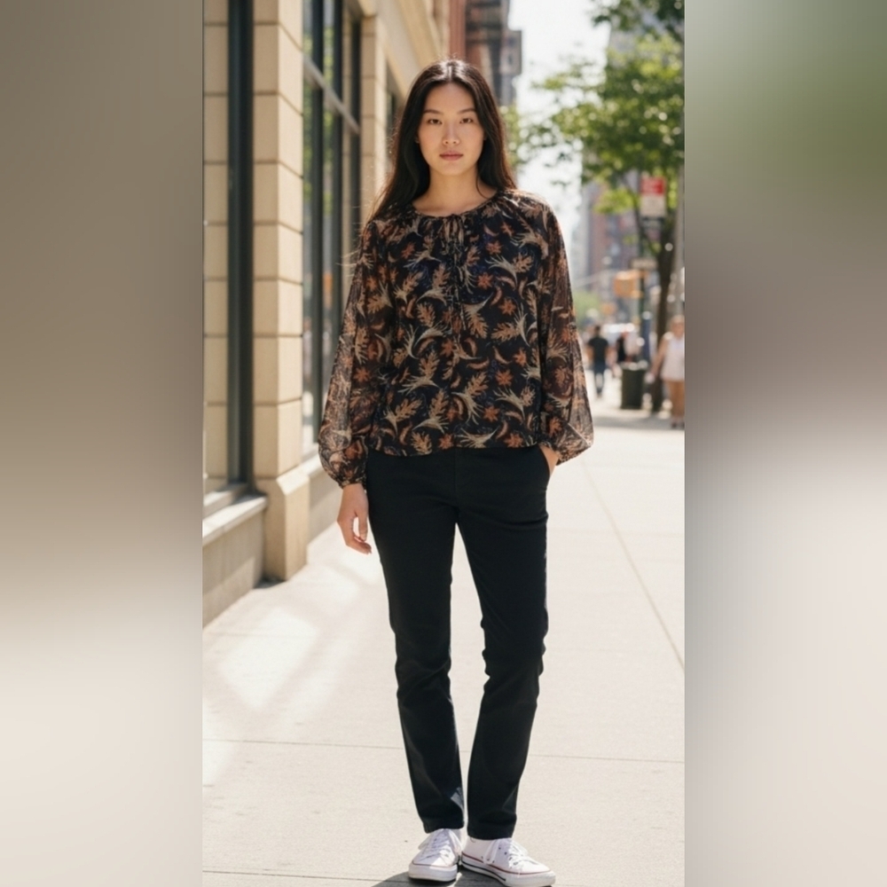 The Drop Elegant STYLISH Print Women's Top - Black/Brown Medium NWT Lined
